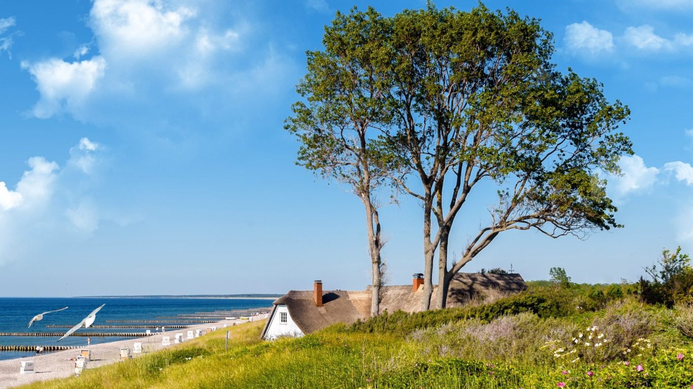 Strand und Reetdachhaus in Ahrenshoop