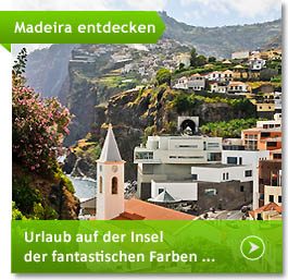 Steilküste mit bunten Häusern auf Madeira