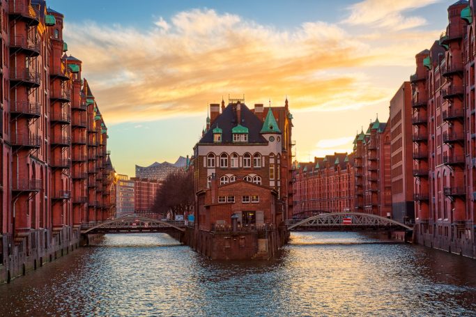 Backsteinhäuser in der Speicherstadt von Hamburg